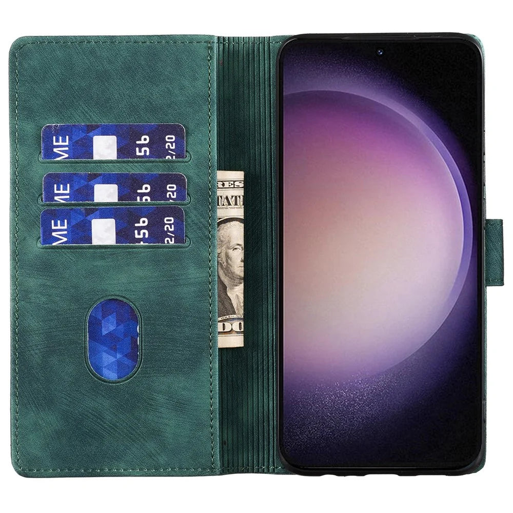 For Samsung Galaxy S23 Phone Case Cute Cat Imprint PU Leather Wallet Flip Cover - Green - 2