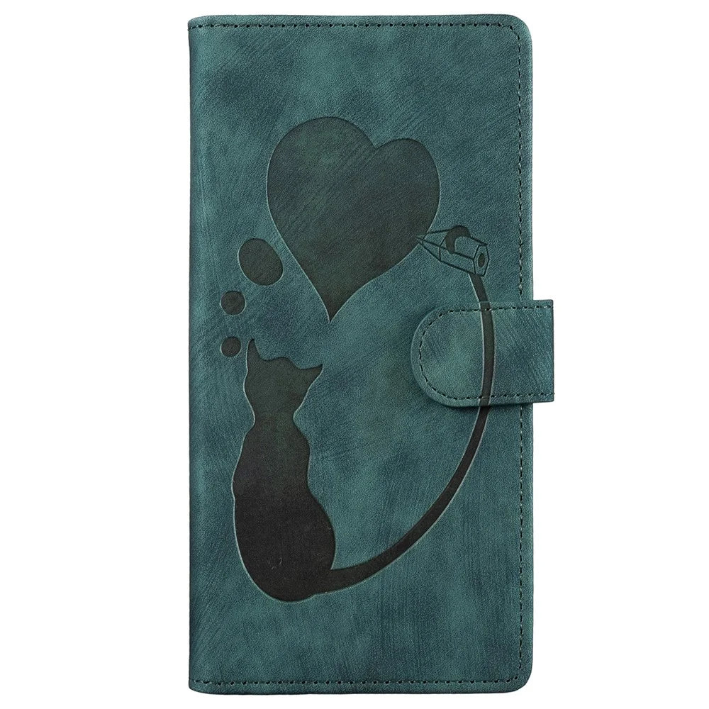 For Samsung Galaxy S23 Phone Case Cute Cat Imprint PU Leather Wallet Flip Cover - Green - 7