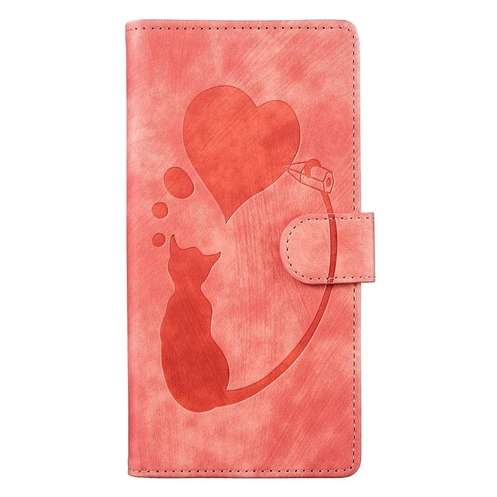 For Samsung Galaxy S25 / S24 Wallet Phone Case Cute Cat Imprint PU Leather Flip Cover - Pink - 7