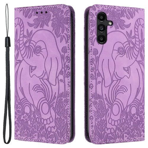 For Samsung Galaxy S25 / S24 Case Wallet PU Leather Phone Cover Elephant Pattern - Purple - 1