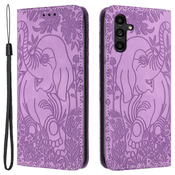 For Samsung Galaxy S25 / S24 Case Wallet PU Leather Phone Cover Elephant Pattern - Purple - 1