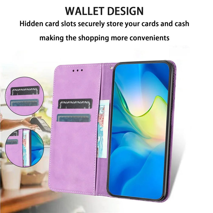 For Samsung Galaxy S25 / S24 Case Wallet PU Leather Phone Cover Elephant Pattern - Purple - 2