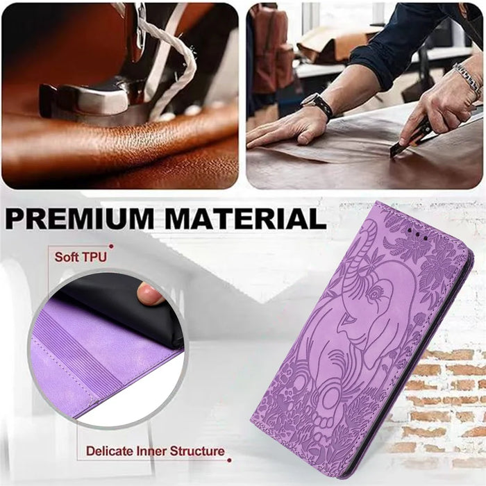 For Samsung Galaxy S25 / S24 Case Wallet PU Leather Phone Cover Elephant Pattern - Purple - 4