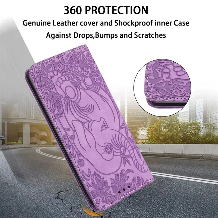 For Samsung Galaxy S25 / S24 Case Wallet PU Leather Phone Cover Elephant Pattern - Purple - 6