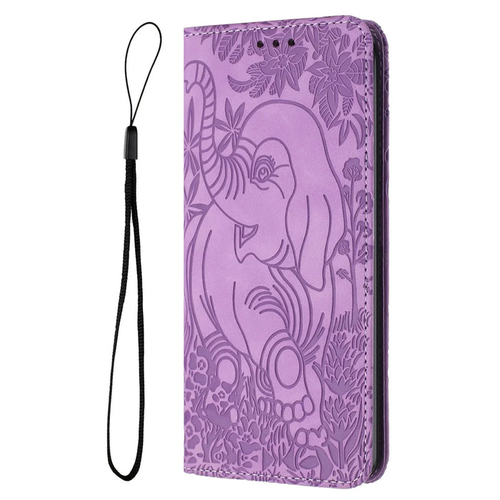 For Samsung Galaxy S25 / S24 Case Wallet PU Leather Phone Cover Elephant Pattern - Purple - 7