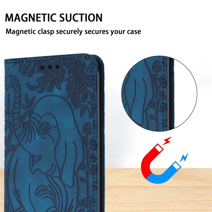 For Samsung Galaxy A54 5G Case Elephant Pattern Phone Leather Cover with Strap - Blue - 5