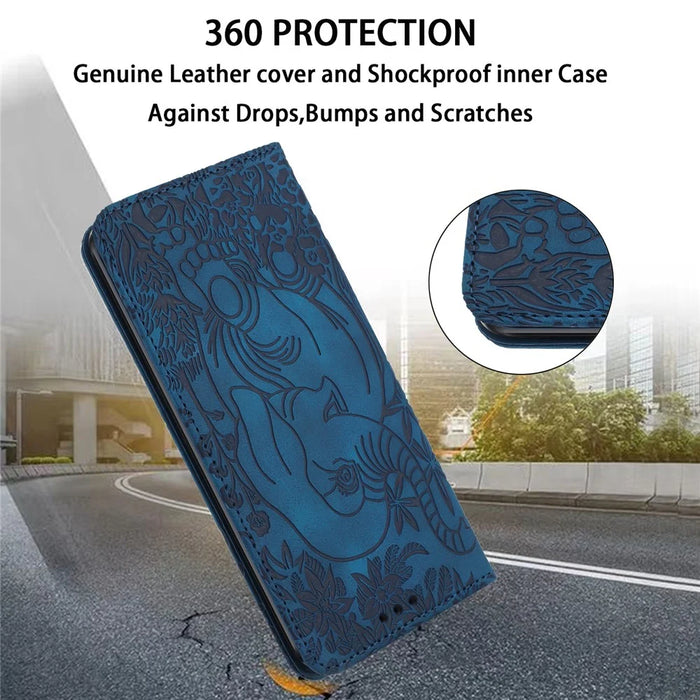For Samsung Galaxy A54 5G Case Elephant Pattern Phone Leather Cover with Strap - Blue - 6