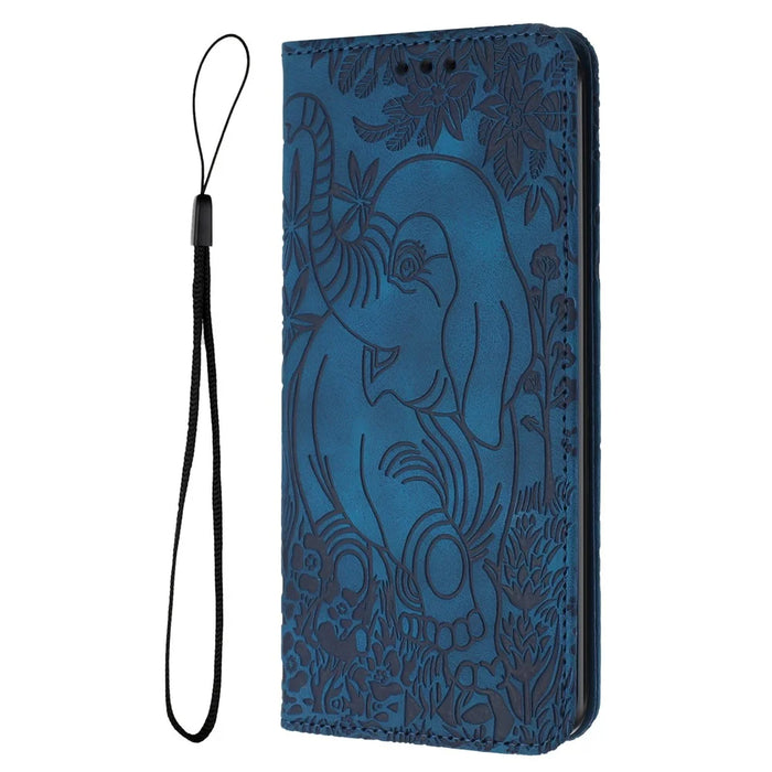 For Samsung Galaxy A54 5G Case Elephant Pattern Phone Leather Cover with Strap - Blue - 7