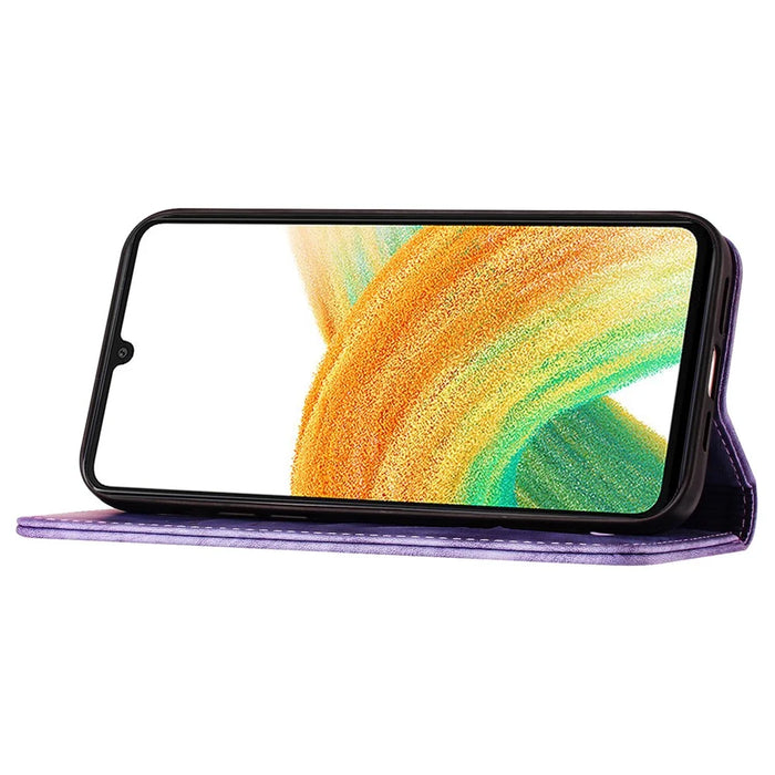 For Samsung Galaxy A34 5G Leather Case Butterfly Cat Pattern Phone Wallet Cover - Purple - 4