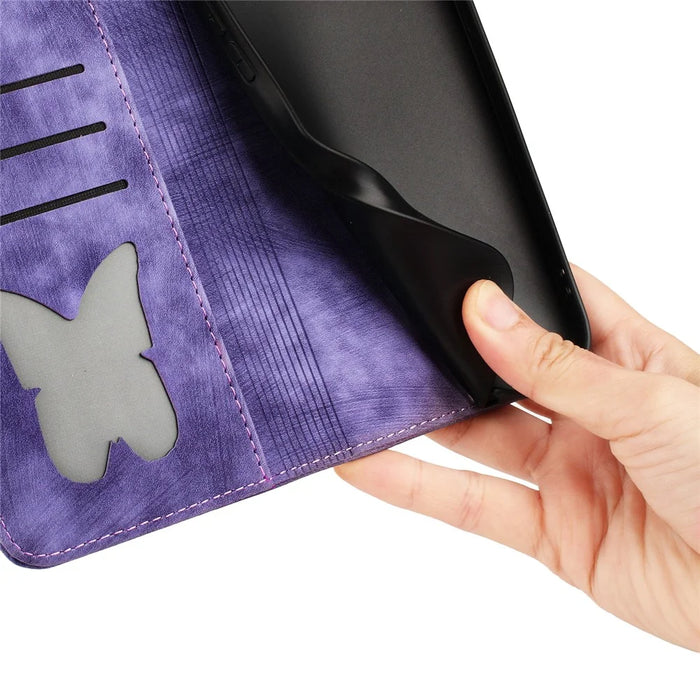 For Samsung Galaxy A34 5G Leather Case Butterfly Cat Pattern Phone Wallet Cover - Purple - 6