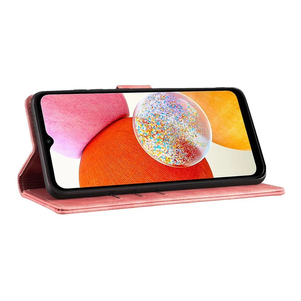 For Samsung Galaxy A14 5G / 4G Case Cat Heart Pattern PU Leather Flip Phone Cover - Pink - 4
