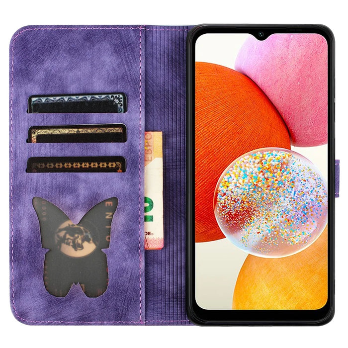 For Samsung Galaxy A14 4G / 5G Case Butterfly Cat Pattern Wallet Leather Phone Cover - Purple - 2