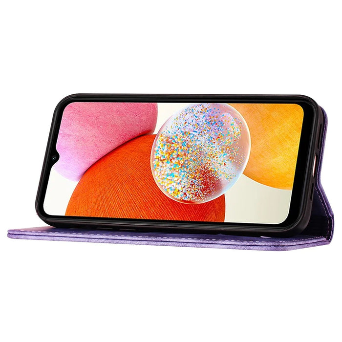For Samsung Galaxy A14 4G / 5G Case Butterfly Cat Pattern Wallet Leather Phone Cover - Purple - 4