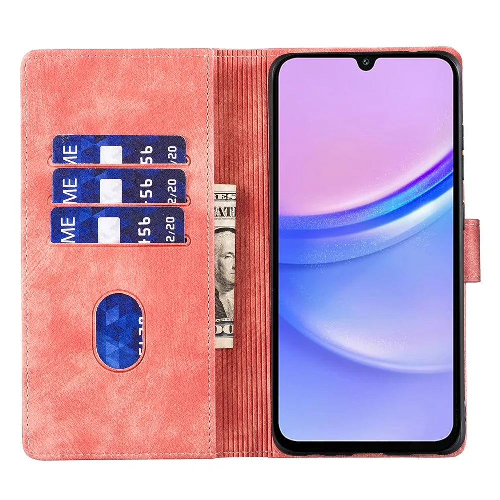 For Samsung Galaxy A55 5G Case Heart Cat Folding Stand PU Leather Phone Cover - Pink - 2