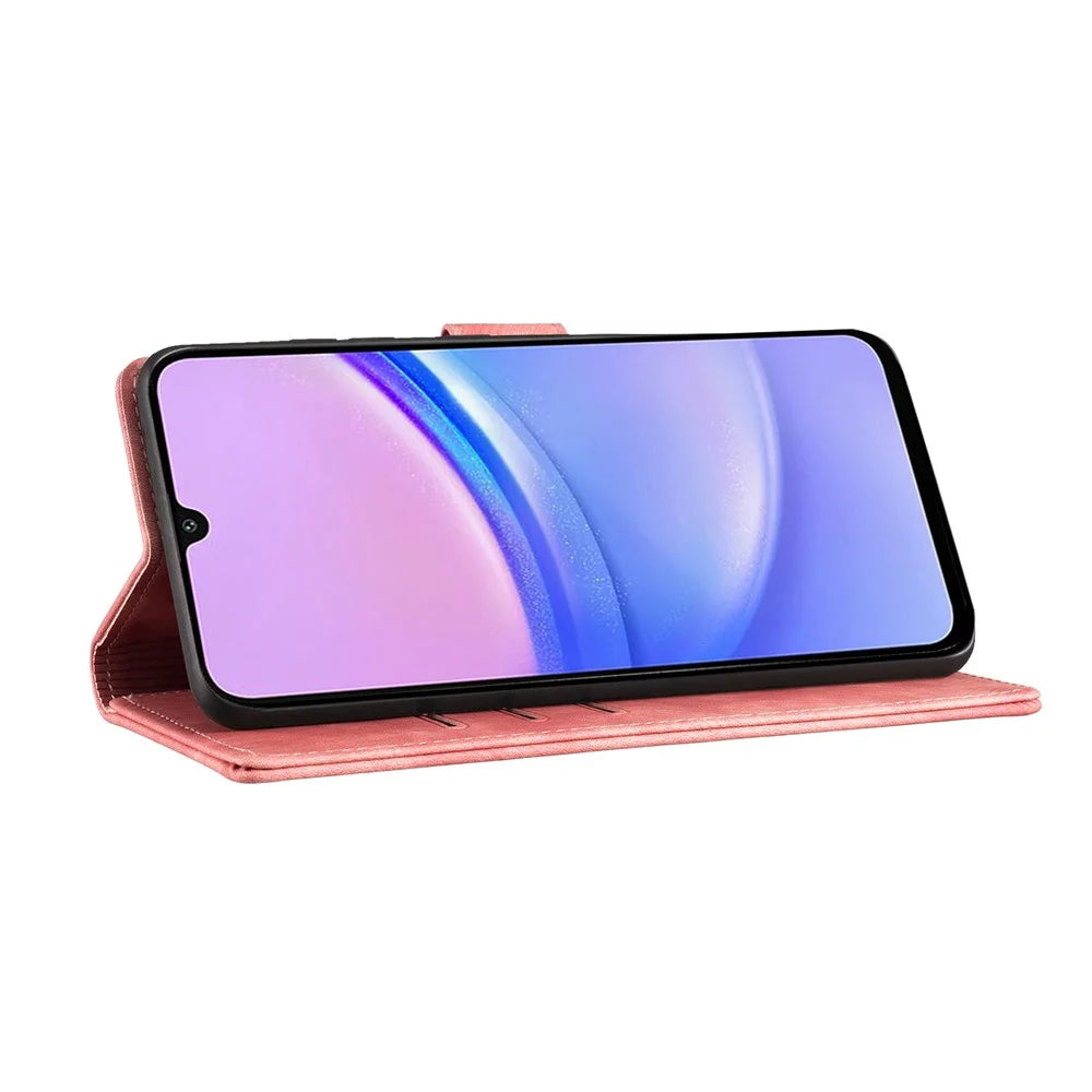 For Samsung Galaxy A55 5G Case Heart Cat Folding Stand PU Leather Phone Cover - Pink - 4