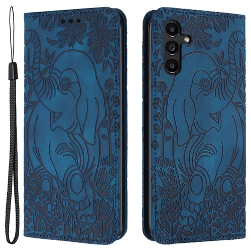 For Samsung Galaxy A05s 4G Case Elephant Pattern PU Leather Wallet Phone Cover - Blue - 1