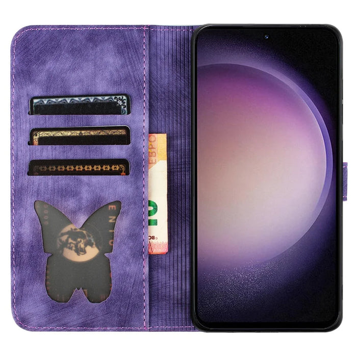 For Samsung Galaxy A55 5G Case Butterfly Cat Pattern Wallet Leather Phone Cover - Purple - 2