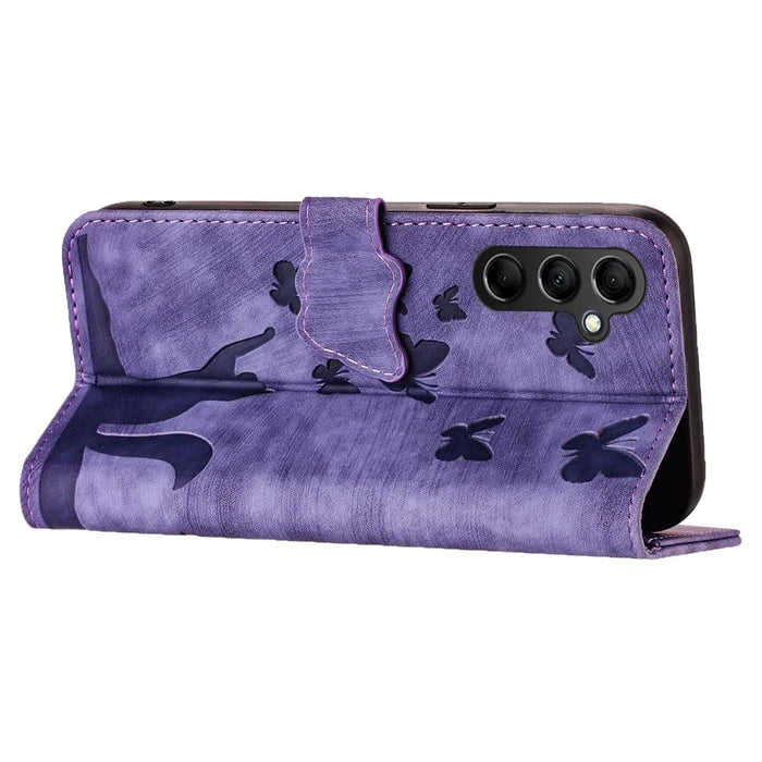 For Samsung Galaxy A55 5G Case Butterfly Cat Pattern Wallet Leather Phone Cover - Purple - 3