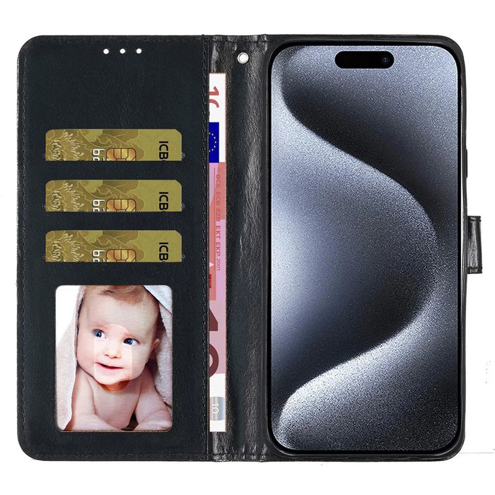 For iPhone 16 Pro Max Case Stand Wallet Glitter Leather Phone Cover - Black - 2