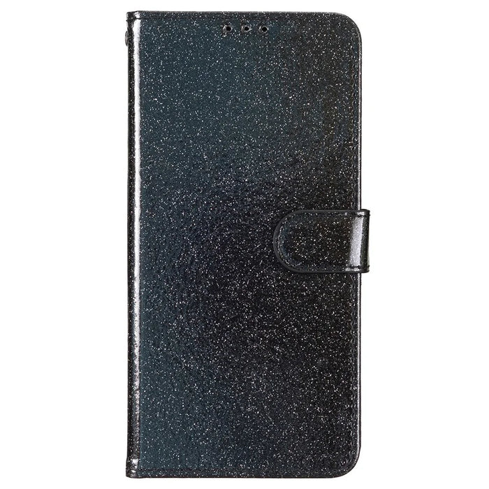 For iPhone 16 Pro Max Case Stand Wallet Glitter Leather Phone Cover - Black - 5