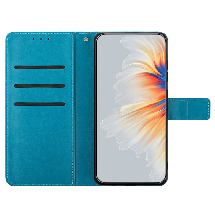 For iPhone 16 Pro Case PU Leather Stand Wallet Phone Cover Mandala Imprinted - Blue - 2