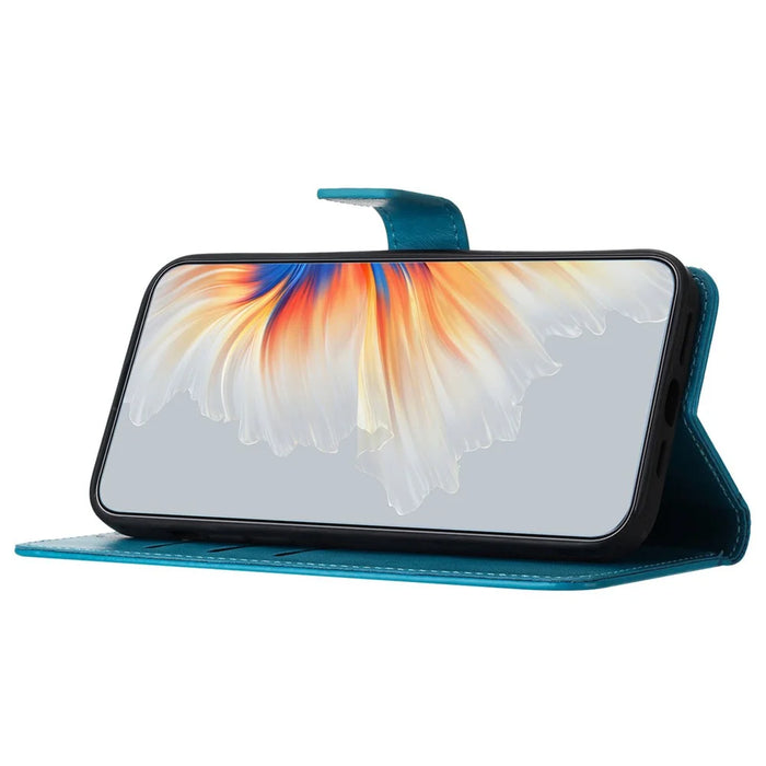For iPhone 16 Pro Case PU Leather Stand Wallet Phone Cover Mandala Imprinted - Blue - 3