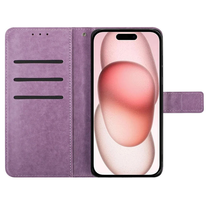 For iPhone 16 Plus Case Imprinted Mandala Pattern Stand Leather Phone Cover - Purple - 2