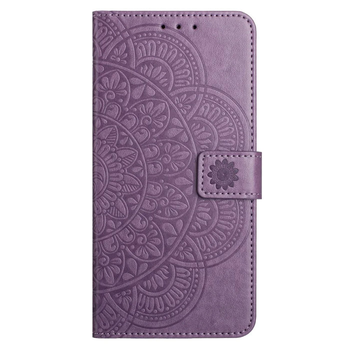 For iPhone 16 Plus Case Imprinted Mandala Pattern Stand Leather Phone Cover - Purple - 7