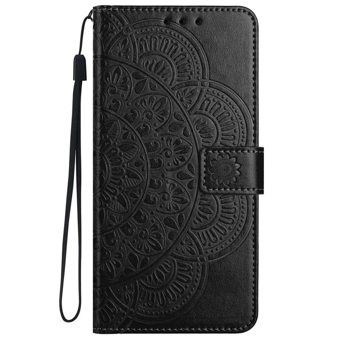 For iPhone 16 Pro Max Case Wallet PU Leather Mandala Pattern Phone Cover with Strap - Black - 7
