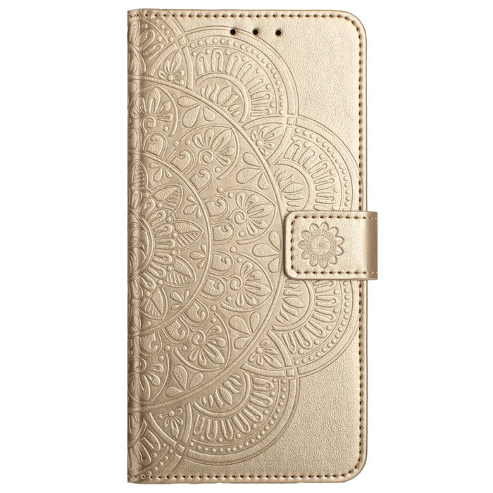 For iPhone 16 Case Mandala Flower PU Leather Flip Wallet Phone Cover - Gold - 7