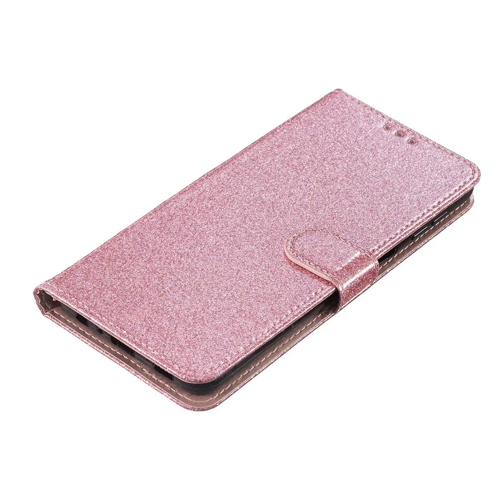 For iPhone 16 Pro Case Glitter PU Leather Wallet Card Slots Phone Cover - Rose Gold - 4