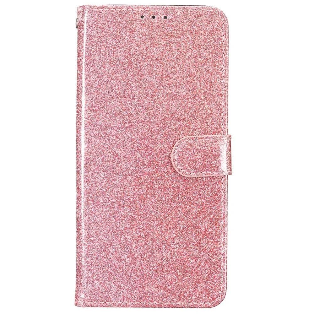 For iPhone 16 Pro Case Glitter PU Leather Wallet Card Slots Phone Cover - Rose Gold - 5
