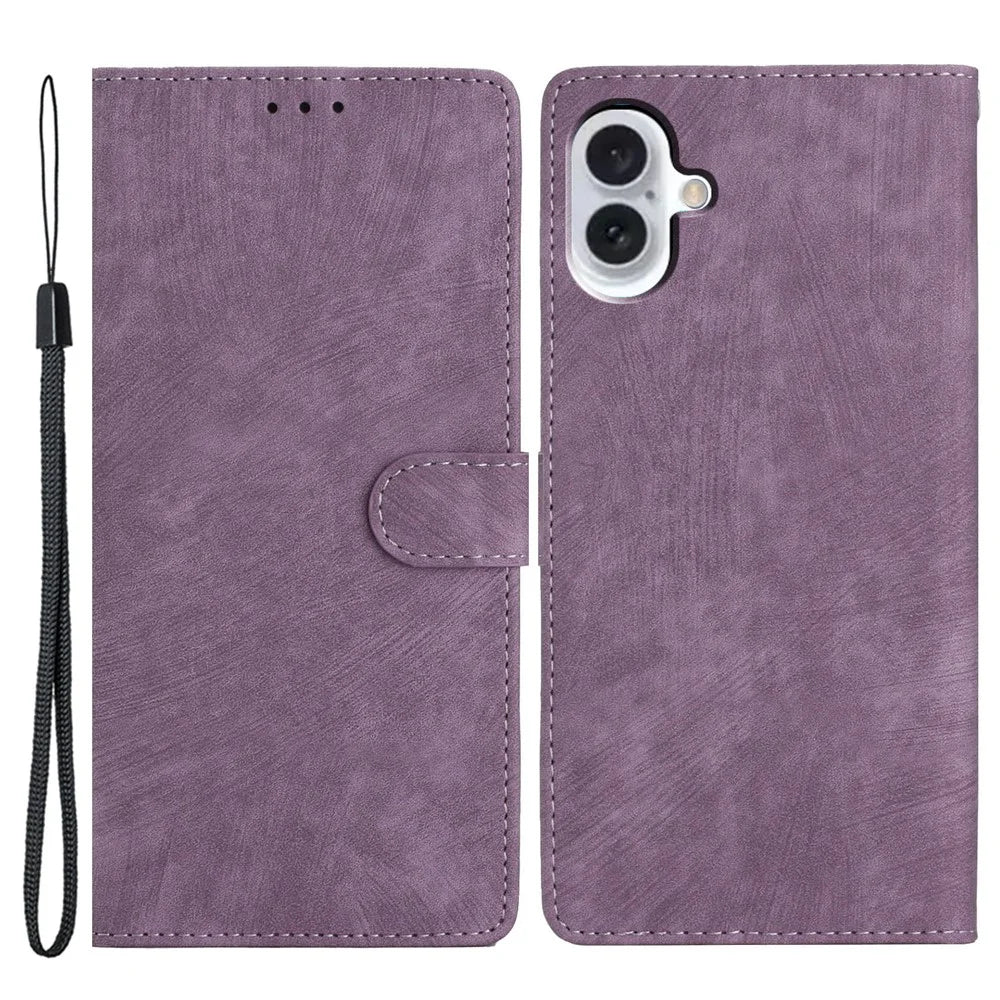 For iPhone 16 Case Card Holder Shockproof PU Leather Phone Cover - Purple - 1