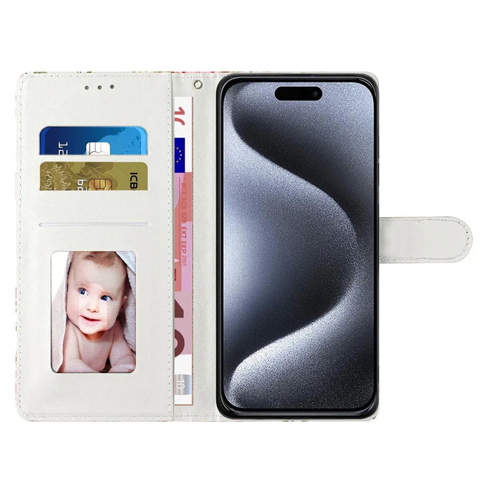 For iPhone 16 Pro Max Case Pattern Print PU Leather Card Slots Phone Cover with Wrist Strap - Blue Butterfly - 2