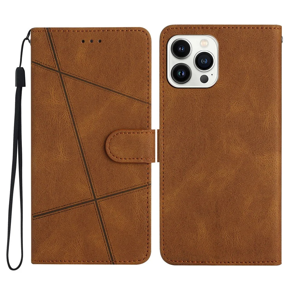 For iPhone 16 Pro Case Crazy Horse Texture PU Leather Wallet Stand Phone Cover - Brown - 1