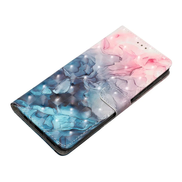 For iPhone 16 Case PU Leather 3D Pattern Printing Phone Wallet Cover - Pink Blue Marble - 4