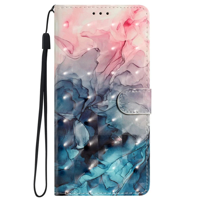 For iPhone 16 Case PU Leather 3D Pattern Printing Phone Wallet Cover - Pink Blue Marble - 6