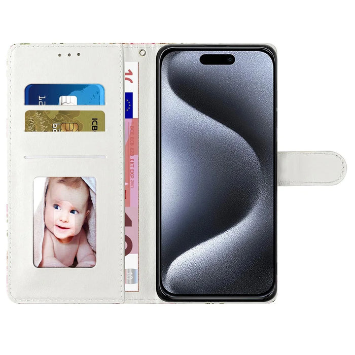 For iPhone 16 Pro Case 3D Pattern Print Leather Wallet Flip Phone Cover - Flowers - 3