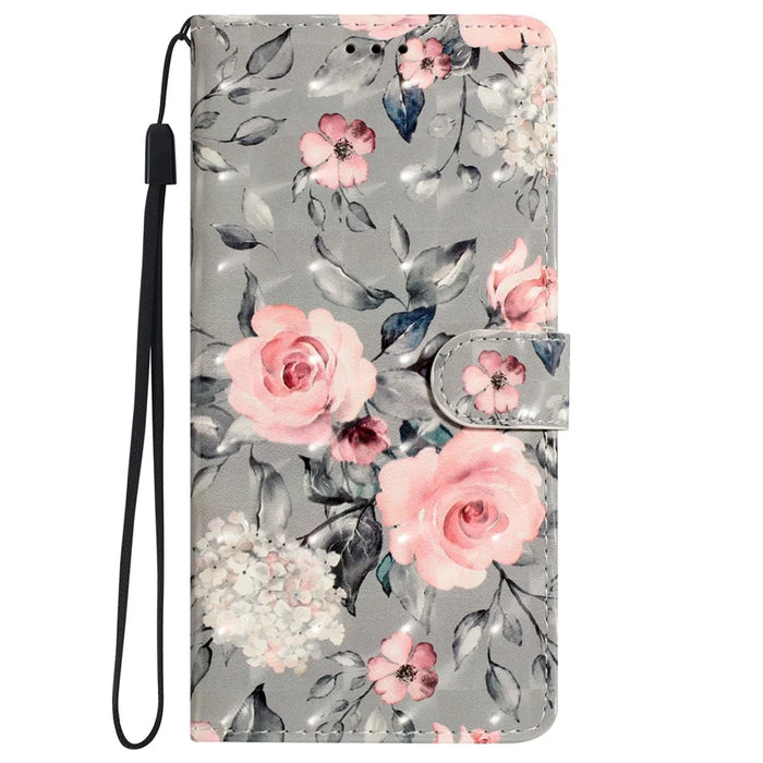 For iPhone 16 Pro Case 3D Pattern Print Leather Wallet Flip Phone Cover - Flowers - 6