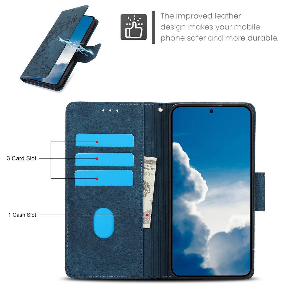 SY-001 For Samsung Galaxy S24+ Case Butterfly Flower Leather Wallet Stand Phone Cover with Wrist Strap - Blue - 6