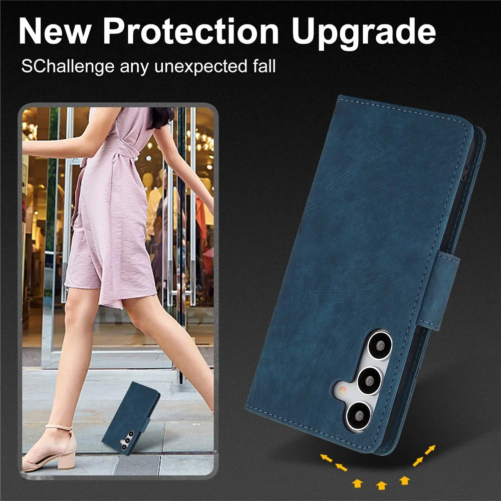 SY-001 For Samsung Galaxy S24+ Case Butterfly Flower Leather Wallet Stand Phone Cover with Wrist Strap - Blue - 7