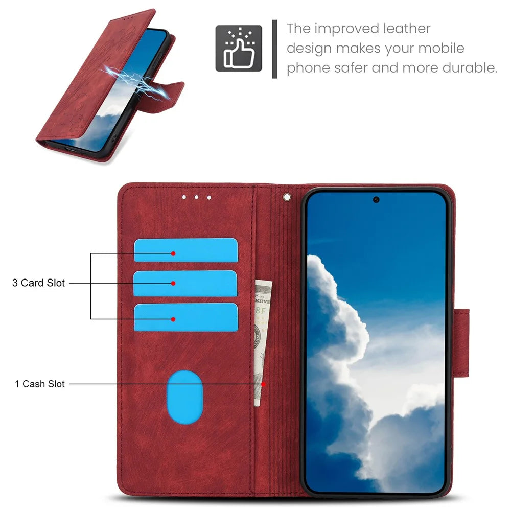 SY-001 For Samsung Galaxy S24 Case Butterfly Flower Leather Cover with Magnetic Clasp - Red - 6