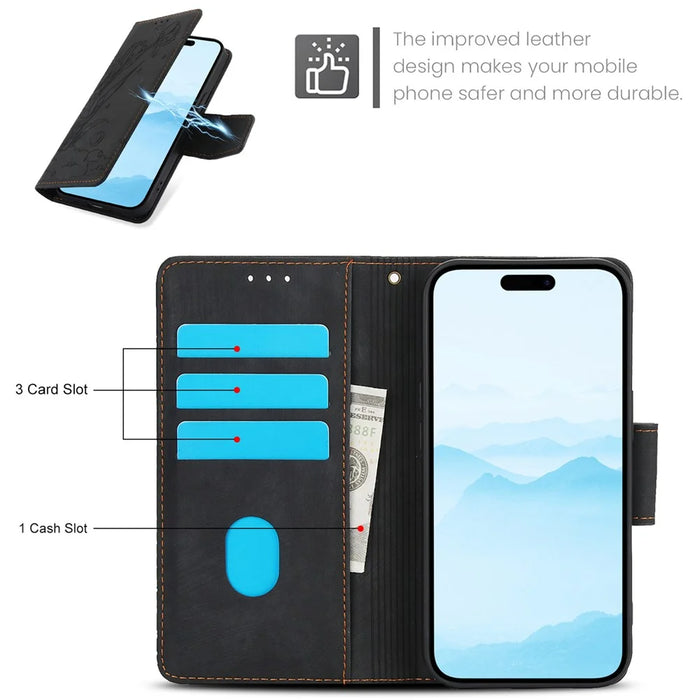 SY-001 For iPhone 15 Plus / 14 Plus Case Folding Stand Butterfly Flower Leather Phone Cover Handbag - Black - 6