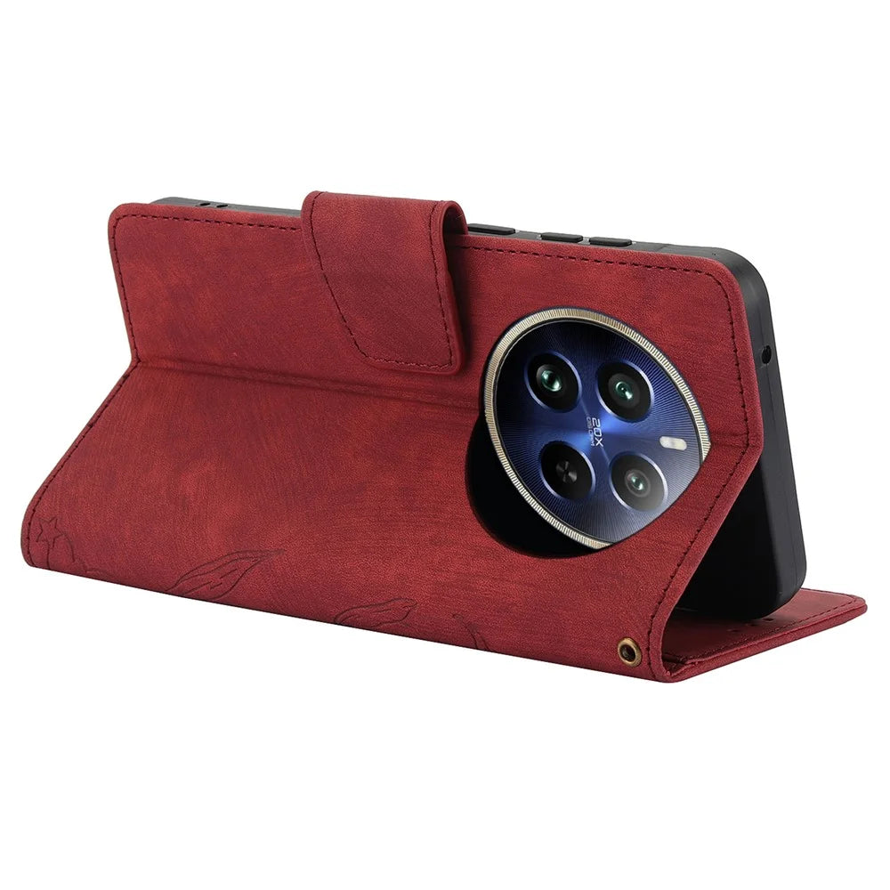 SY-001 For Realme 12 Pro 5G / 12 Pro+ 5G Case with Wrist Strap Butterfly Flower Leather Phone Cover Folio Wallet - Red - 3
