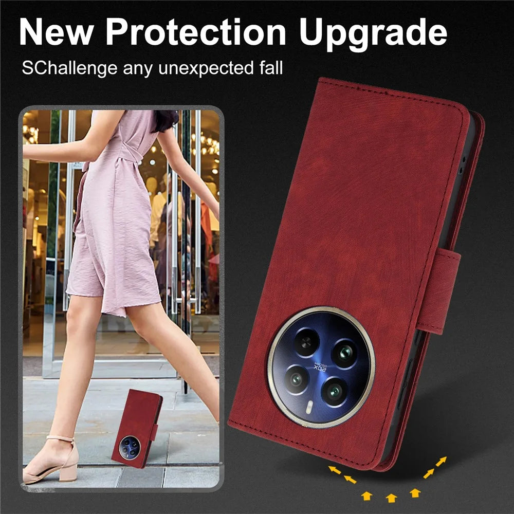 SY-001 For Realme 12 Pro 5G / 12 Pro+ 5G Case with Wrist Strap Butterfly Flower Leather Phone Cover Folio Wallet - Red - 7