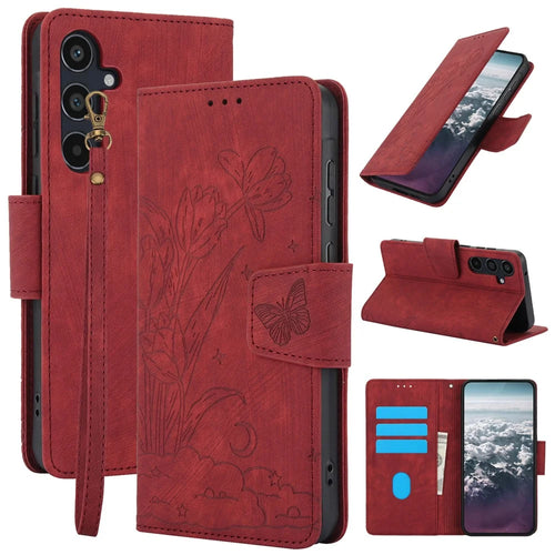 SY-001 For Samsung Galaxy A35 5G Case Butterfly Flower Wallet Flip Leather Cover - Red - 1