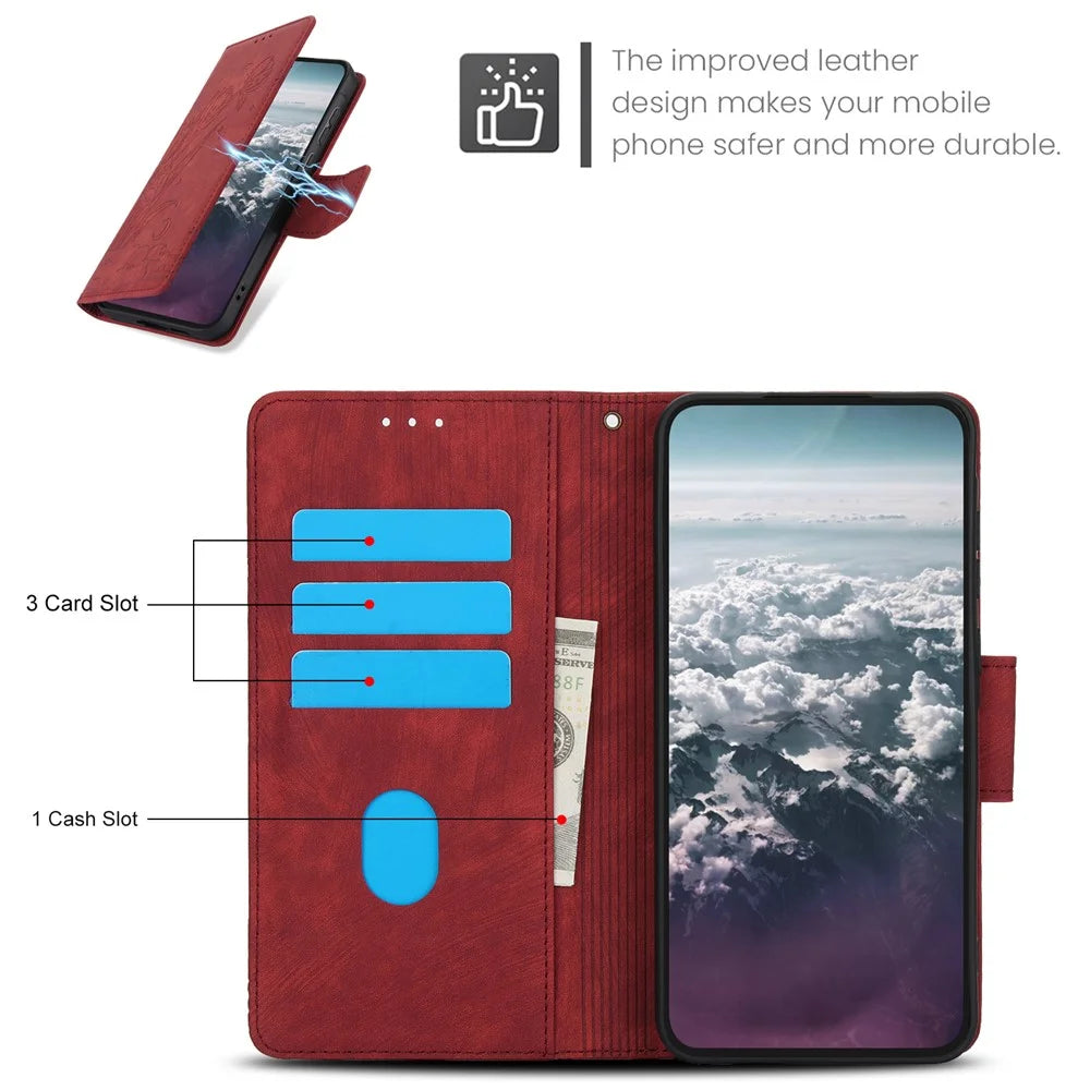SY-001 For Samsung Galaxy A35 5G Case Butterfly Flower Wallet Flip Leather Cover - Red - 6