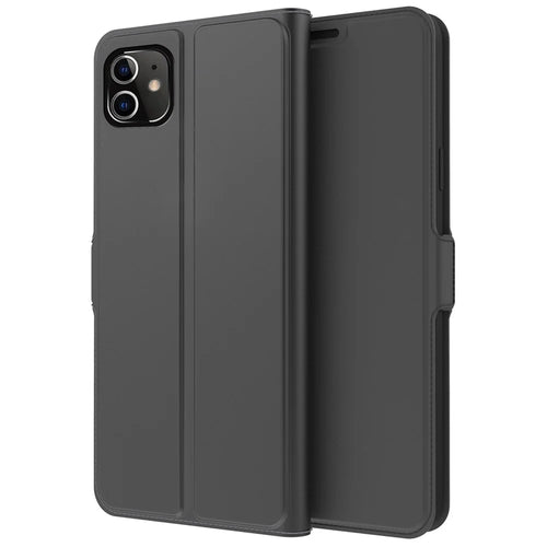 For iPhone 12 / 12 Pro 6.1 inch PU Leather + TPU Full Protection Case Stand Card Holder Shockproof Phone Cover - Black - 1