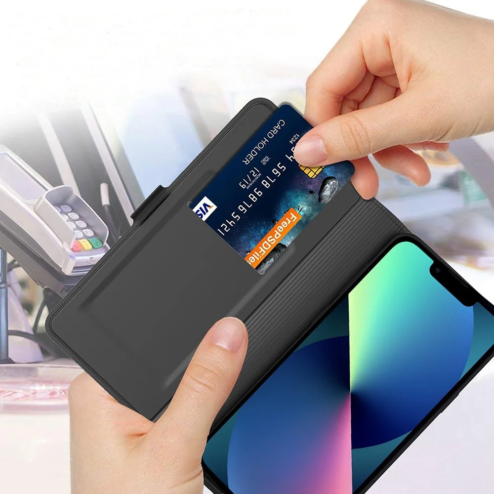 For iPhone 12 / 12 Pro 6.1 inch PU Leather + TPU Full Protection Case Stand Card Holder Shockproof Phone Cover - Black - 5