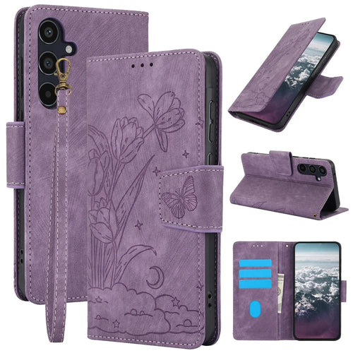 SY-001 For Samsung Galaxy A15 4G / 5G Case Stand Handbag Butterfly Flower Leather Phone Cover - Purple - 1